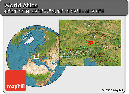 Satellite Location Map of the Area around 48° 54' 57" N, 13° 40' 30" E