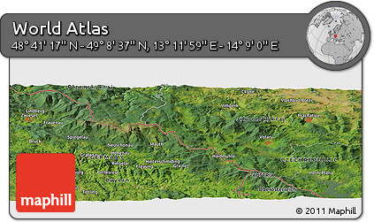 Satellite Panoramic Map of the Area around 48° 54' 57" N, 13° 40' 30" E