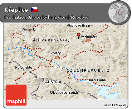 Shaded Relief Panoramic Map of Křeplice