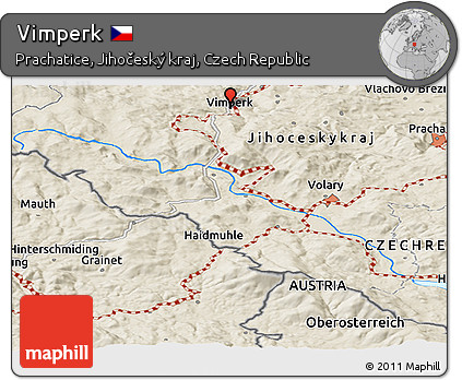 Shaded Relief Panoramic Map of Vimperk