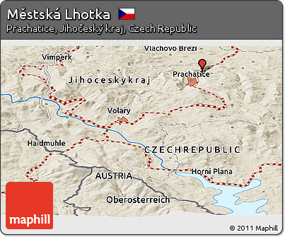 Shaded Relief Panoramic Map of Městská Lhotka