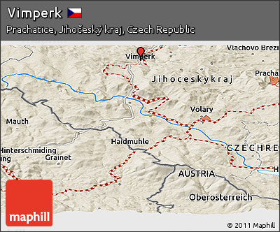 Shaded Relief Panoramic Map of Vimperk