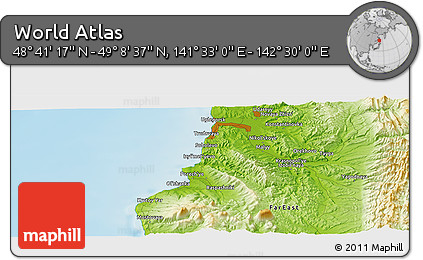 Physical Panoramic Map of the Area around 48° 54' 57" N, 142° 1' 30" E