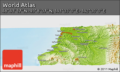 Physical Panoramic Map of the Area around 48° 54' 57" N, 142° 1' 30" E