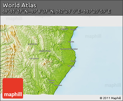 Physical 3D Map of the Area around 48° 54' 57" N, 142° 52' 30" E