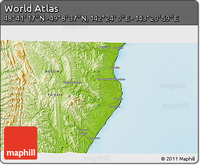 Physical 3D Map of the Area around 48° 54' 57" N, 142° 52' 30" E