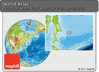 Physical Location Map of the Area around 48° 54' 57" N, 146° 16' 30" E