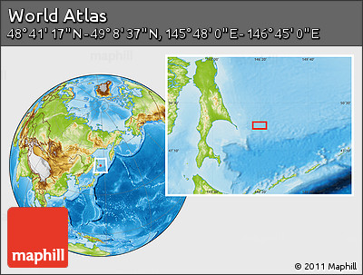 Physical Location Map of the Area around 48° 54' 57" N, 146° 16' 30" E
