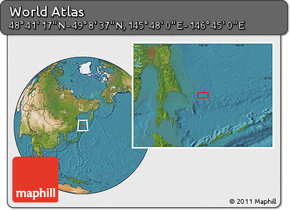 Satellite Location Map of the Area around 48° 54' 57" N, 146° 16' 30" E