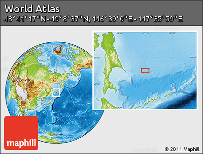 Physical Location Map of the Area around 48° 54' 57" N, 147° 7' 30" E