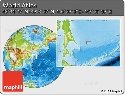 Physical Location Map of the Area around 48° 54' 57" N, 147° 7' 30" E