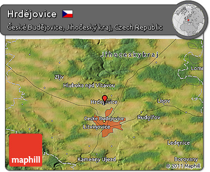 Satellite 3D Map of Hrdějovice