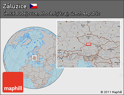 Gray Location Map of Zálužice, hill shading