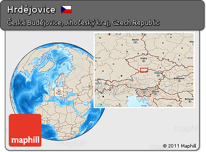Shaded Relief Location Map of Hrdějovice