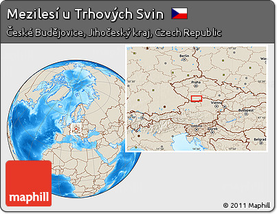 Shaded Relief Location Map of Mezilesí U Trhových Svin