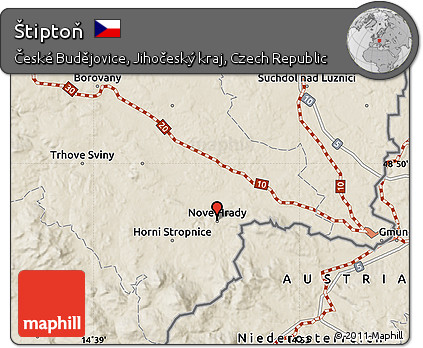 Shaded Relief Map of Štiptoň