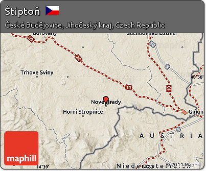 Shaded Relief Map of Štiptoň