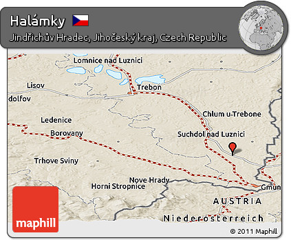 Shaded Relief Panoramic Map of Halámky