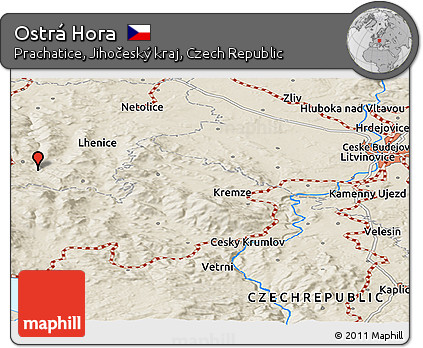 Shaded Relief Panoramic Map of Ostrá Hora