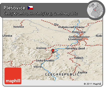 Shaded Relief Panoramic Map of Plešovice