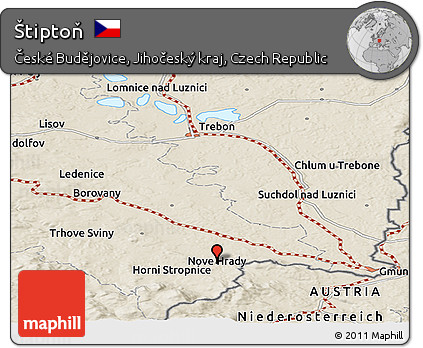 Shaded Relief Panoramic Map of Štiptoň