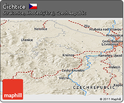 Shaded Relief Panoramic Map of Čichtice