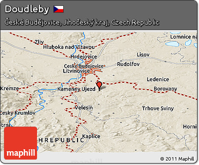 Shaded Relief Panoramic Map of Doudleby