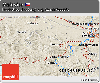 Shaded Relief Panoramic Map of Malovice