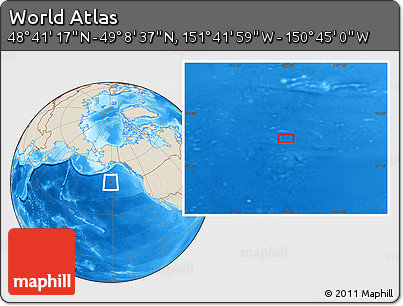 Shaded Relief Location Map of the Area around 48° 54' 57" N, 151° 13' 29" W