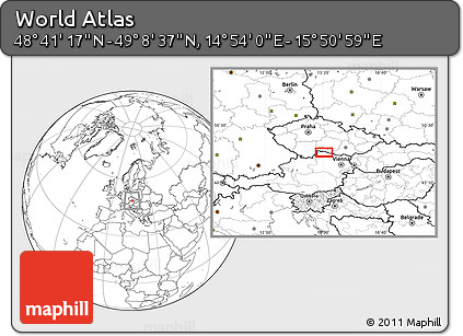 Blank Location Map of the Area around 48° 54' 57" N, 15° 22' 30" E