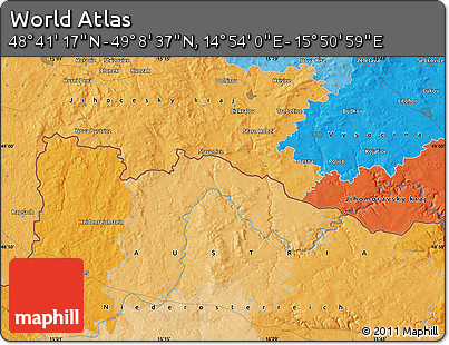 Political Map of the Area around 48° 54' 57" N, 15° 22' 30" E
