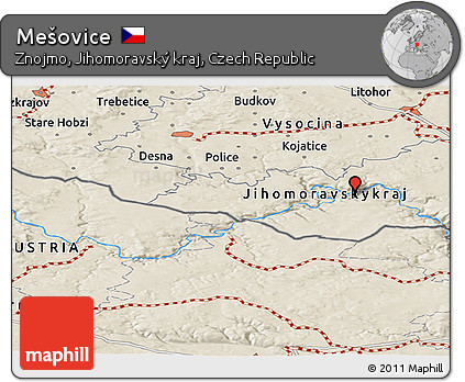 Shaded Relief Panoramic Map of Mešovice