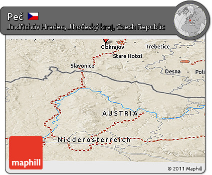 Shaded Relief Panoramic Map of Peč