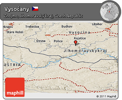 Shaded Relief Panoramic Map of Vysočany