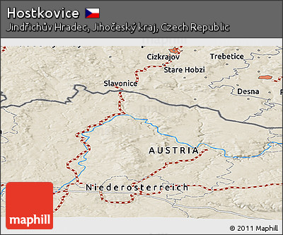 Shaded Relief Panoramic Map of Hostkovice