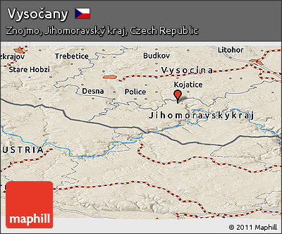 Shaded Relief Panoramic Map of Vysočany