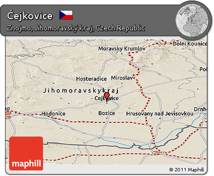 Shaded Relief Panoramic Map of Čejkovice