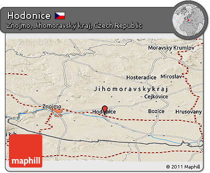 Shaded Relief Panoramic Map of Hodonice