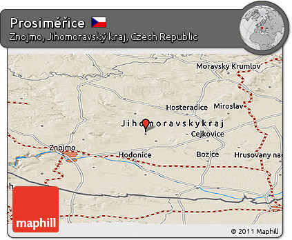 Shaded Relief Panoramic Map of Prosiměřice