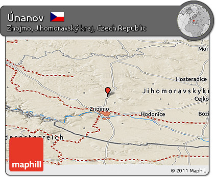 Shaded Relief Panoramic Map of Únanov