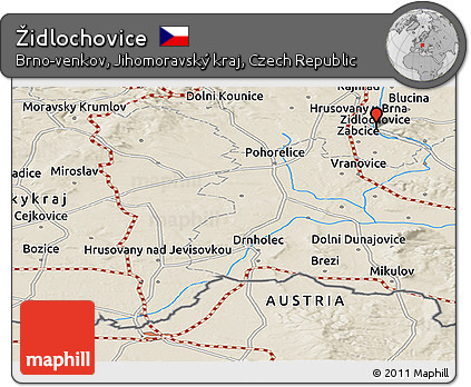 Shaded Relief Panoramic Map of Židlochovice