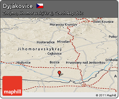 Shaded Relief Panoramic Map of Dyjákovice