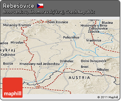 Shaded Relief Panoramic Map of Rebešovice