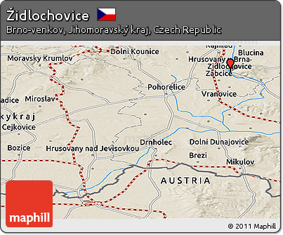 Shaded Relief Panoramic Map of Židlochovice