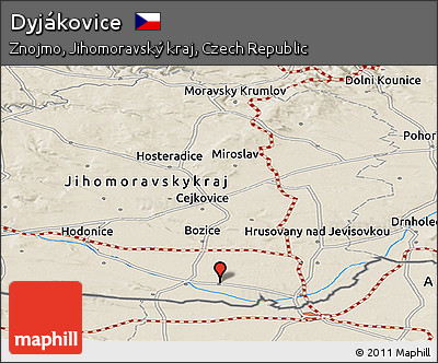 Shaded Relief Panoramic Map of Dyjákovice