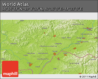 Physical 3D Map of the Area around 48° 54' 57" N, 17° 4' 30" E