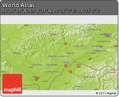 Physical 3D Map of the Area around 48° 54' 57" N, 17° 4' 30" E
