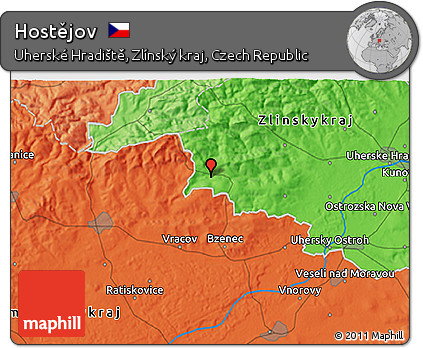 Political 3D Map of Hostějov