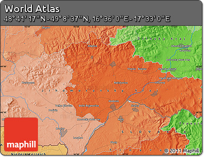 Political Map of the Area around 48° 54' 57" N, 17° 4' 30" E