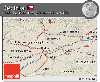 Shaded Relief Panoramic Map of Čeložnice